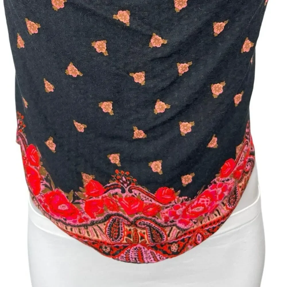 NEW Free People Silas Women's Black Red Floral Paisley Cowl Neck Tank Top Sz XS